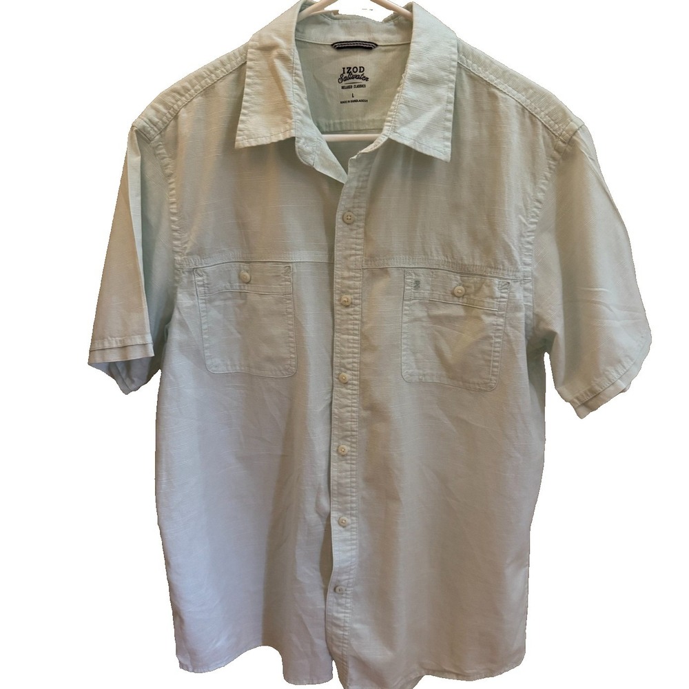 IZOD Button Down Mens Large Saltwater Relaxed Classics‎ Mint Green Short Sleeve